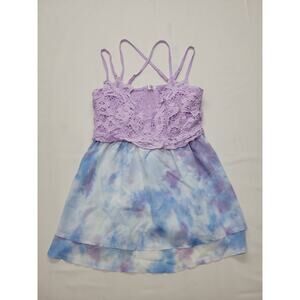 Feager Crochet Lace Strap Ruched Back Summer Tank Top Unicorn Tie Dye Size Large